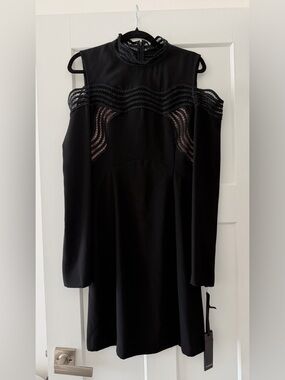 Pinko Black Cold-Shoulder Lace-Trim Long Sleeve Dress